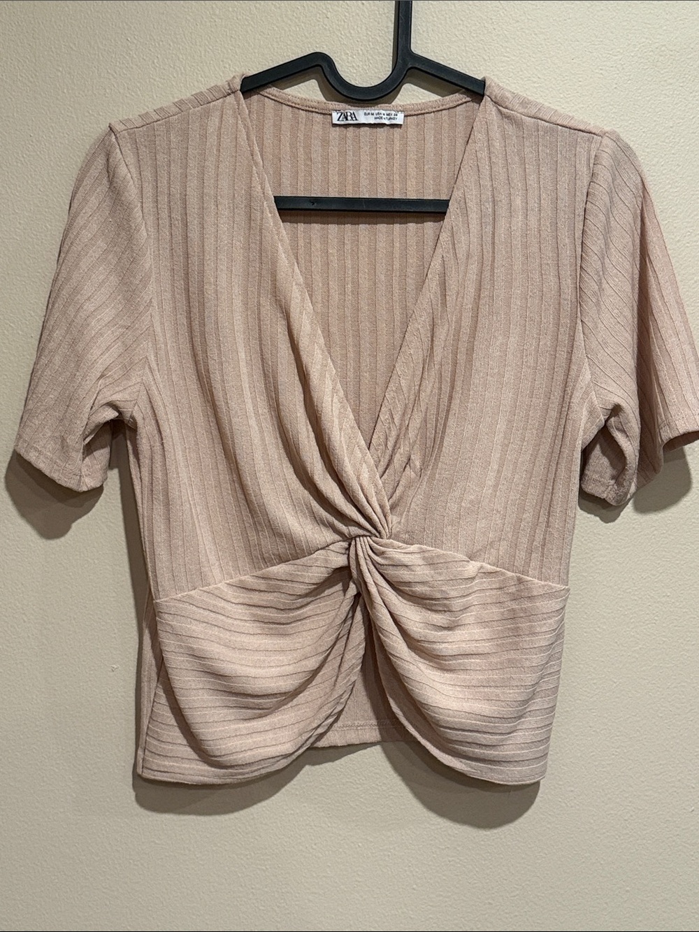 Zara Blush Pink Knot-Front Ribbed Crop Top Feminine Casual or dress up